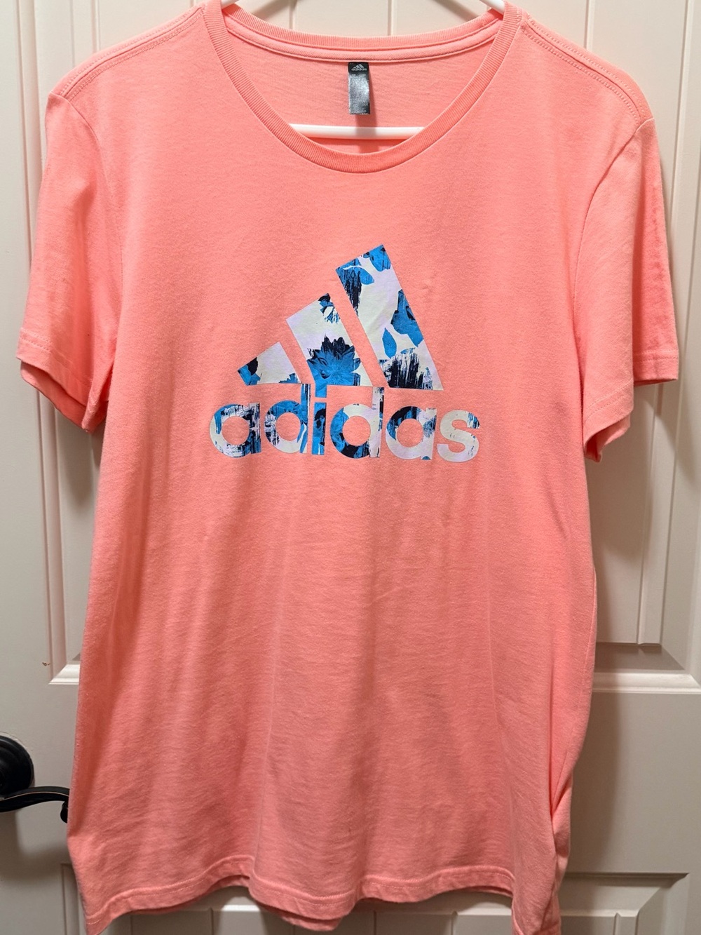 Adidas Brand (NWT) Peachy Pink Short Sleeve T-shirt with Blue Floral Logo